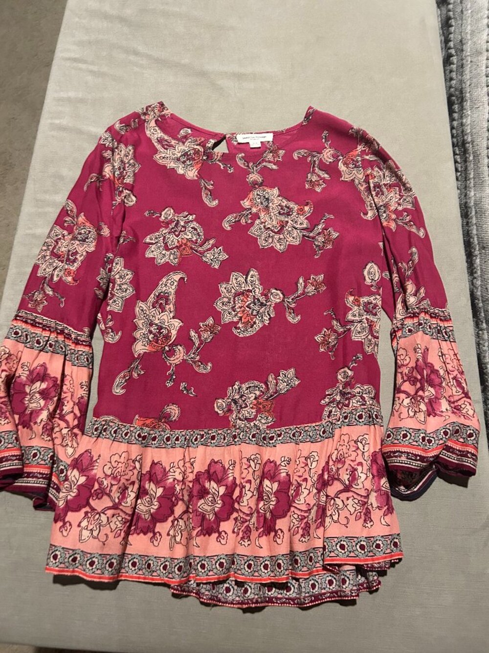 BEACH LUNCH LOUNGE Floral Paisley Peasant Blouse Peplum Size Small